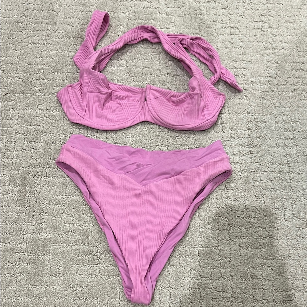Lspace Pink Ribbed Bikini Set